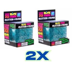 NeeDoh Nice Cube GLITTER and GLOW SET of 2 Blue Squishy Squeeze 2.25" VIRAL